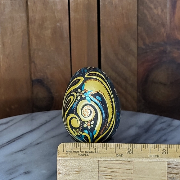 Handcrafted Yellow and Blue Decorative Egg - Picture 8 of 10